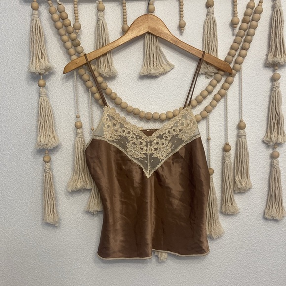 Vintage satin lace camisole tank top neutral brown cream no size small medium - Picture 6 of 17